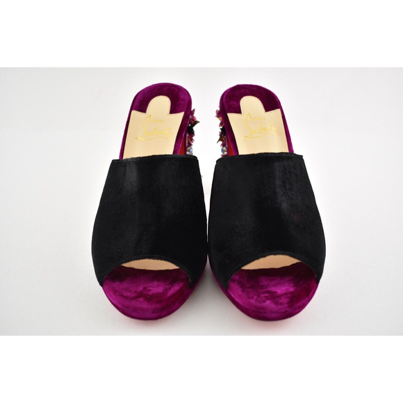 Christian Louboutin Donaflor 100 Black Velvet Figue Sandal Mule Heel Pump 36 - Picture 5 of 12